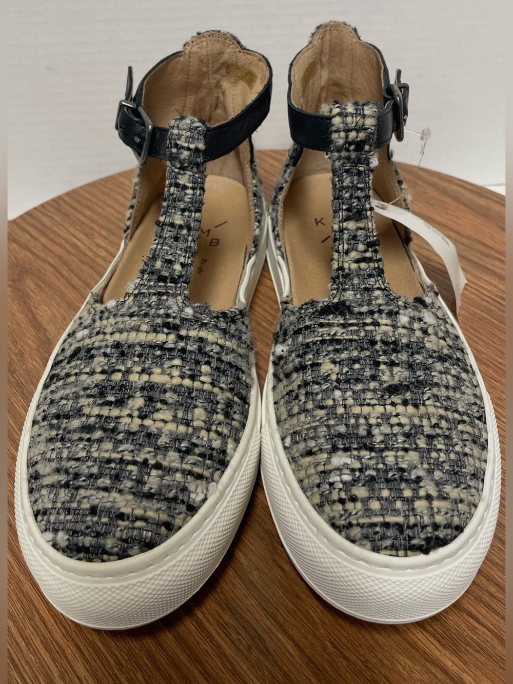 Anthropologie KMB T-Strap Textured Monochrome B & W Tweed Platform Sneakers